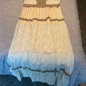 Boho Cream and Tan Long Dress